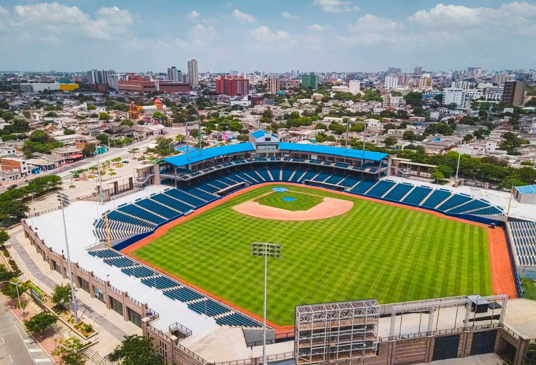 Aerial view of Estadio Édgar Rentería baseball stadium in Barranquilla